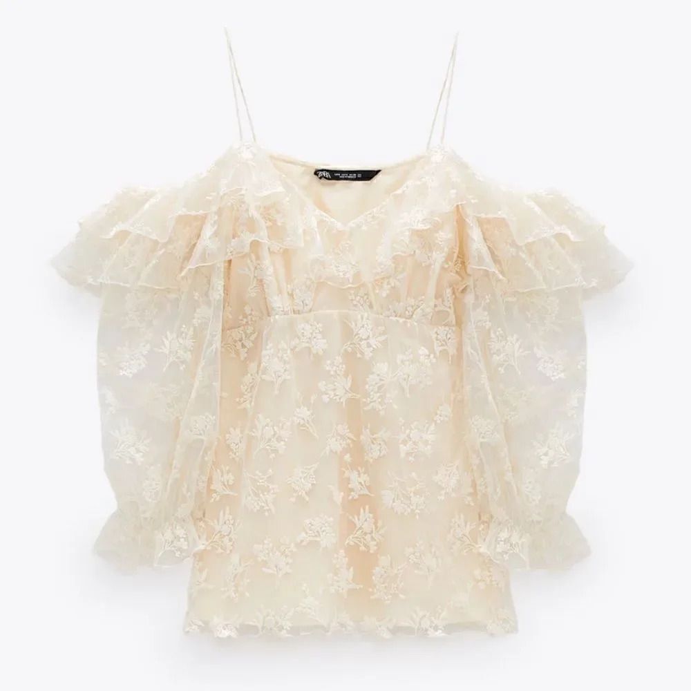 ZARA EMBROIDERED RUFFLED BLOUSE - Picture 9 of 11